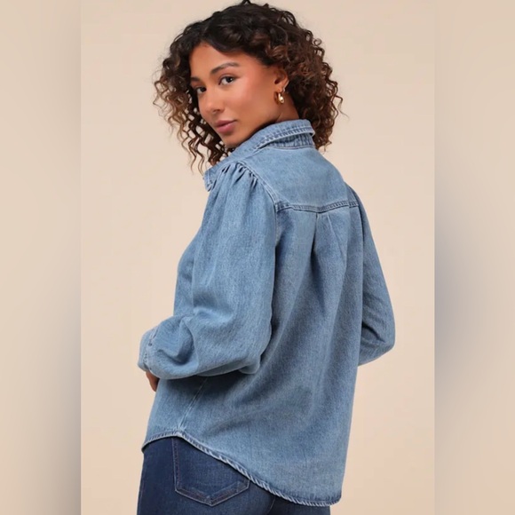 LULU’s Notoriously Chic Medium Wash Denim Button-Up Top - Picture 3 of 7